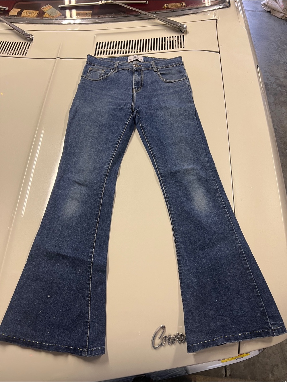 Mens Madcap England Indigo 70s Rock Retro Flares, Used 30x32